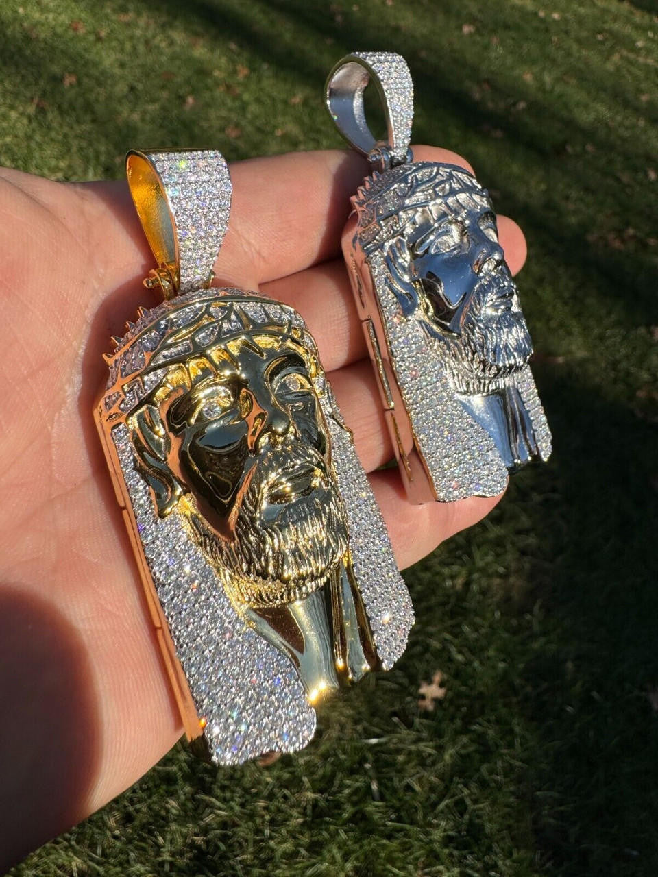 HarlemBling Iced Moissanite Opens Up Jesus Piece Ten Commandments Solid 925 Silver / Gold