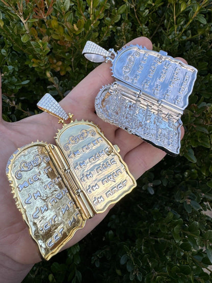 HarlemBling Iced Moissanite Opens Up Jesus Piece Ten Commandments Solid 925 Silver / Gold
