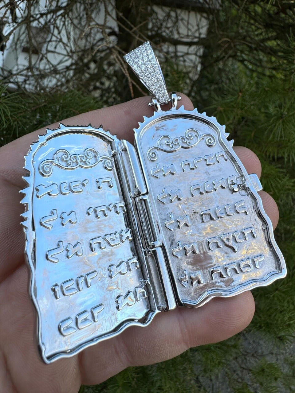 HarlemBling Iced Moissanite Opens Up Jesus Piece Ten Commandments Solid 925 Silver / Gold