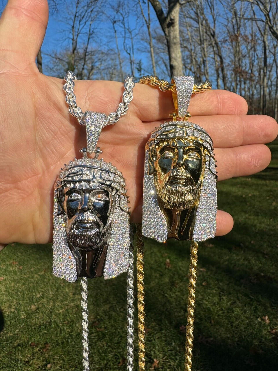 HarlemBling Iced Moissanite Opens Up Jesus Piece Ten Commandments Solid 925 Silver / Gold