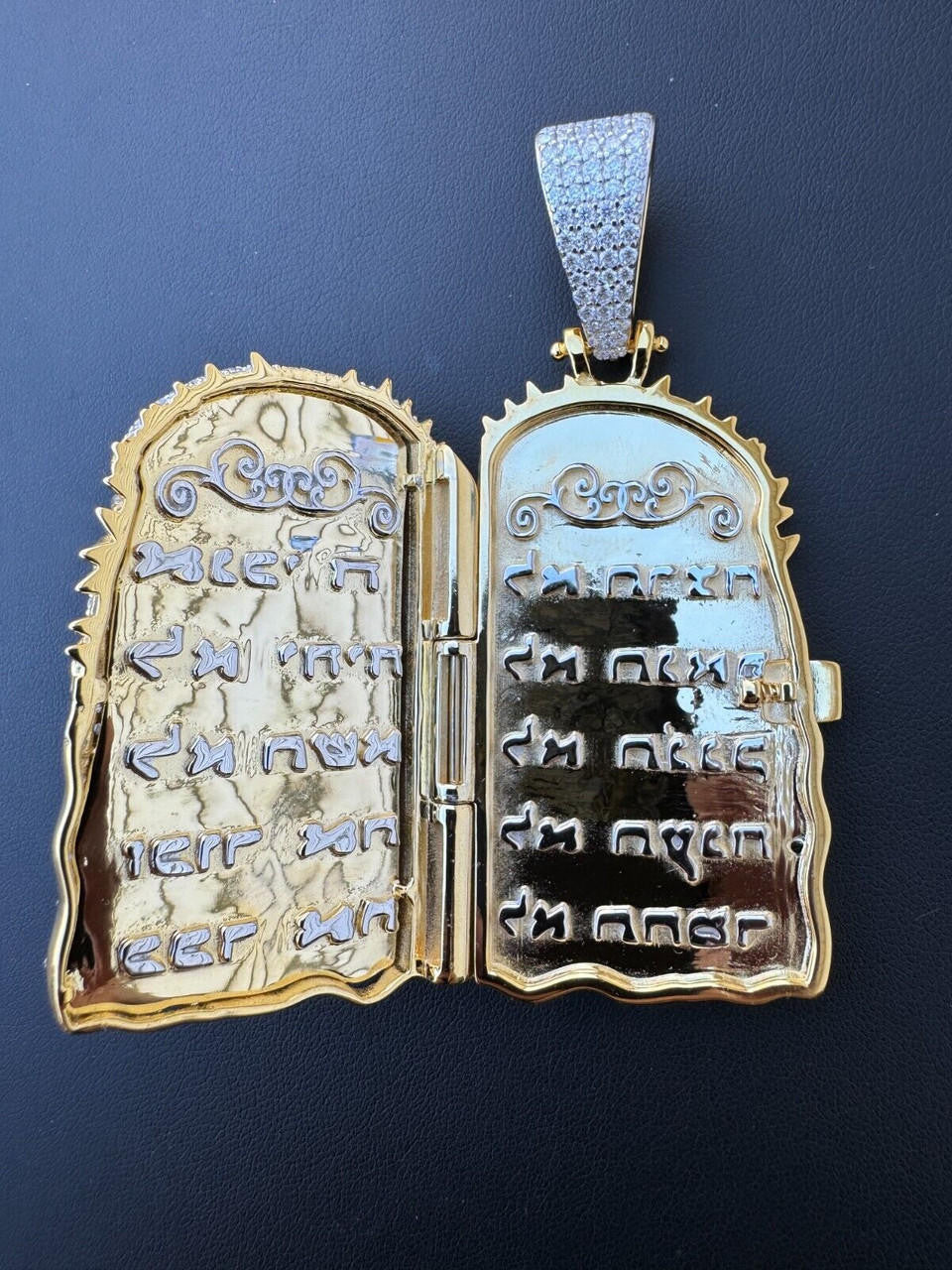 HarlemBling Iced Moissanite Opens Up Jesus Piece Ten Commandments Solid 925 Silver / Gold