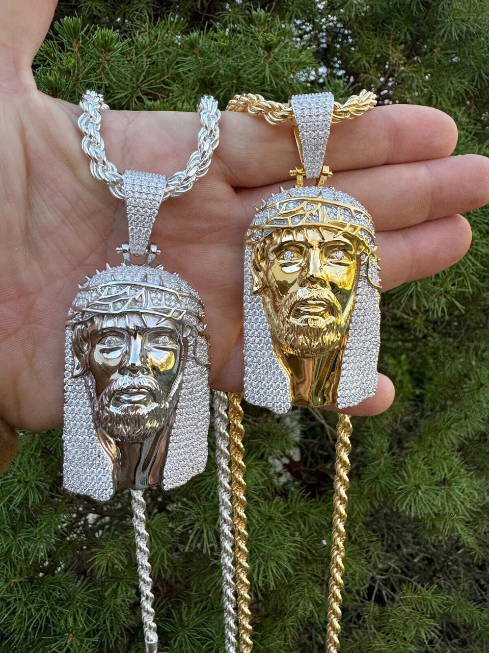 HarlemBling Iced Moissanite Opens Up Jesus Piece Ten Commandments Solid 925 Silver / Gold