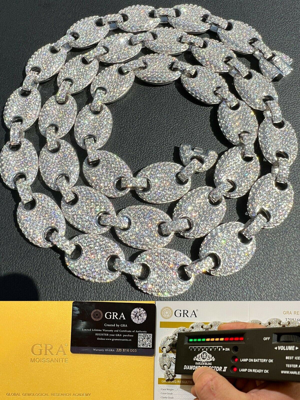 ICED Moissanite Puff Gucci Link Chain 12mm Hip Hop 925 Silver Pass