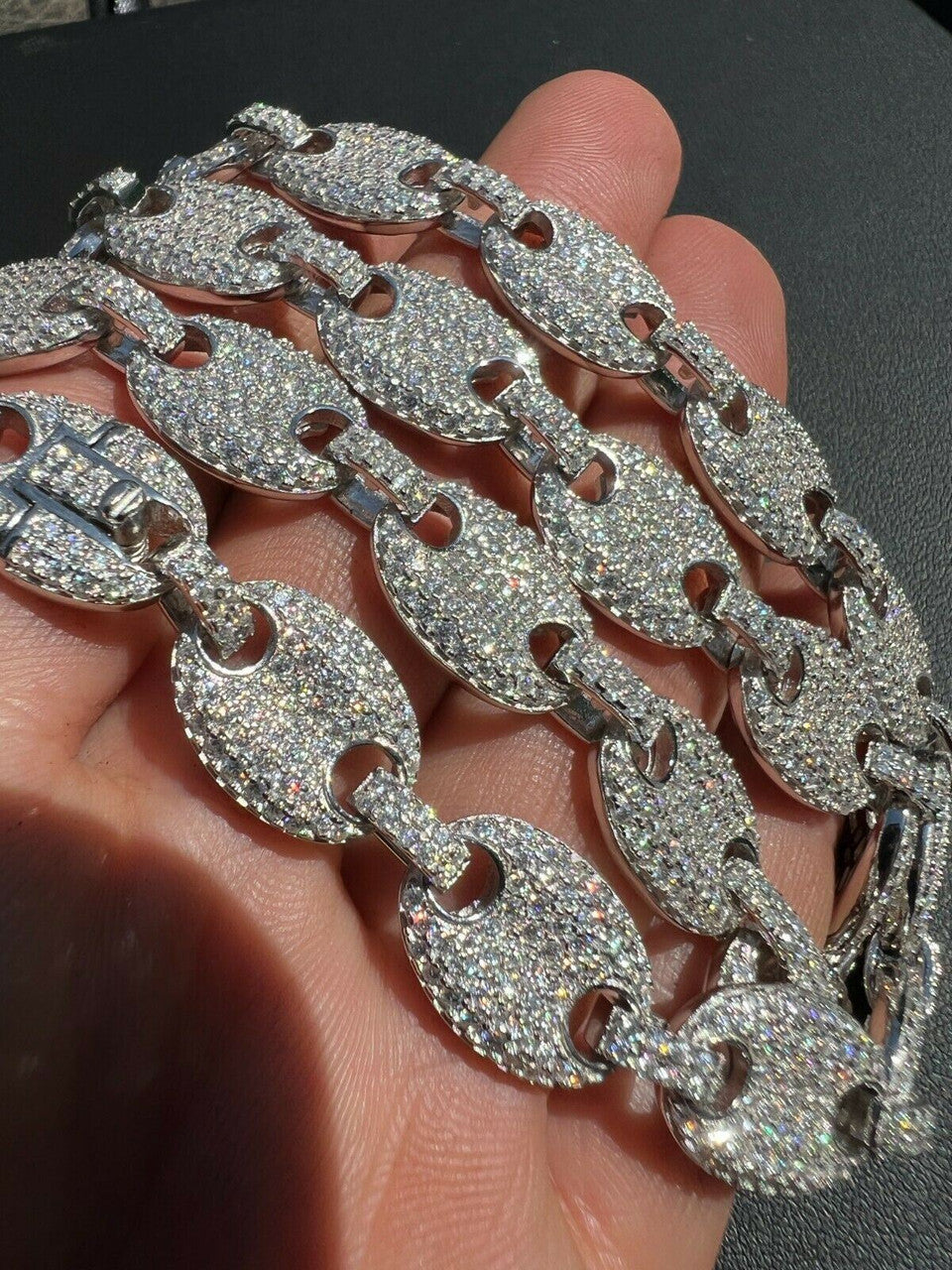 ICED Moissanite Puff Gucci Link Chain 12mm Hip Hop 925 Silver Pass
