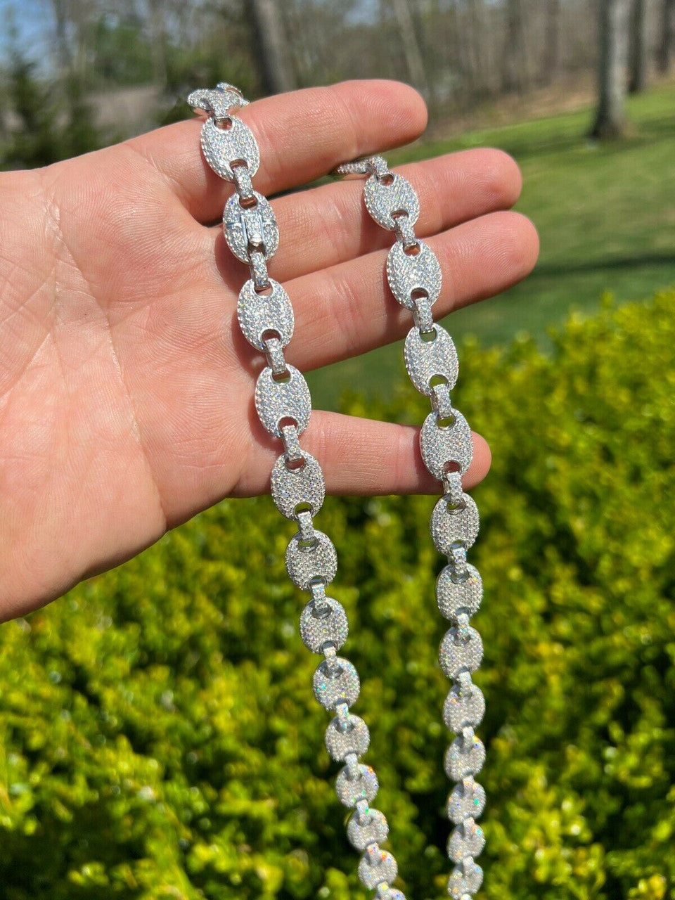 ICED Moissanite Puff Gucci Link Chain 12mm Hip Hop 925 Silver Pass