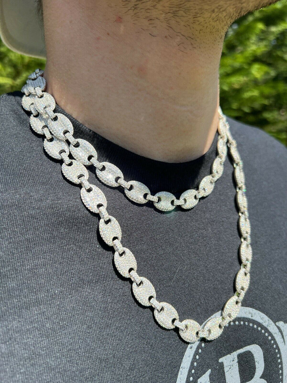 ICED Moissanite Puff Gucci Link Chain 12mm Hip Hop 925 Silver Pass