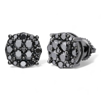 HarlemBling Iced Out Culture Earrings - Black Rhodium Plated 925 Silver - Black CZ Stones - 9mm