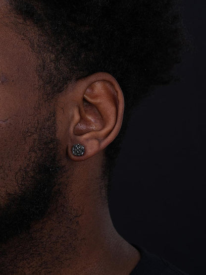 HarlemBling Iced Out Culture Earrings - Black Rhodium Plated 925 Silver - Black CZ Stones - 9mm