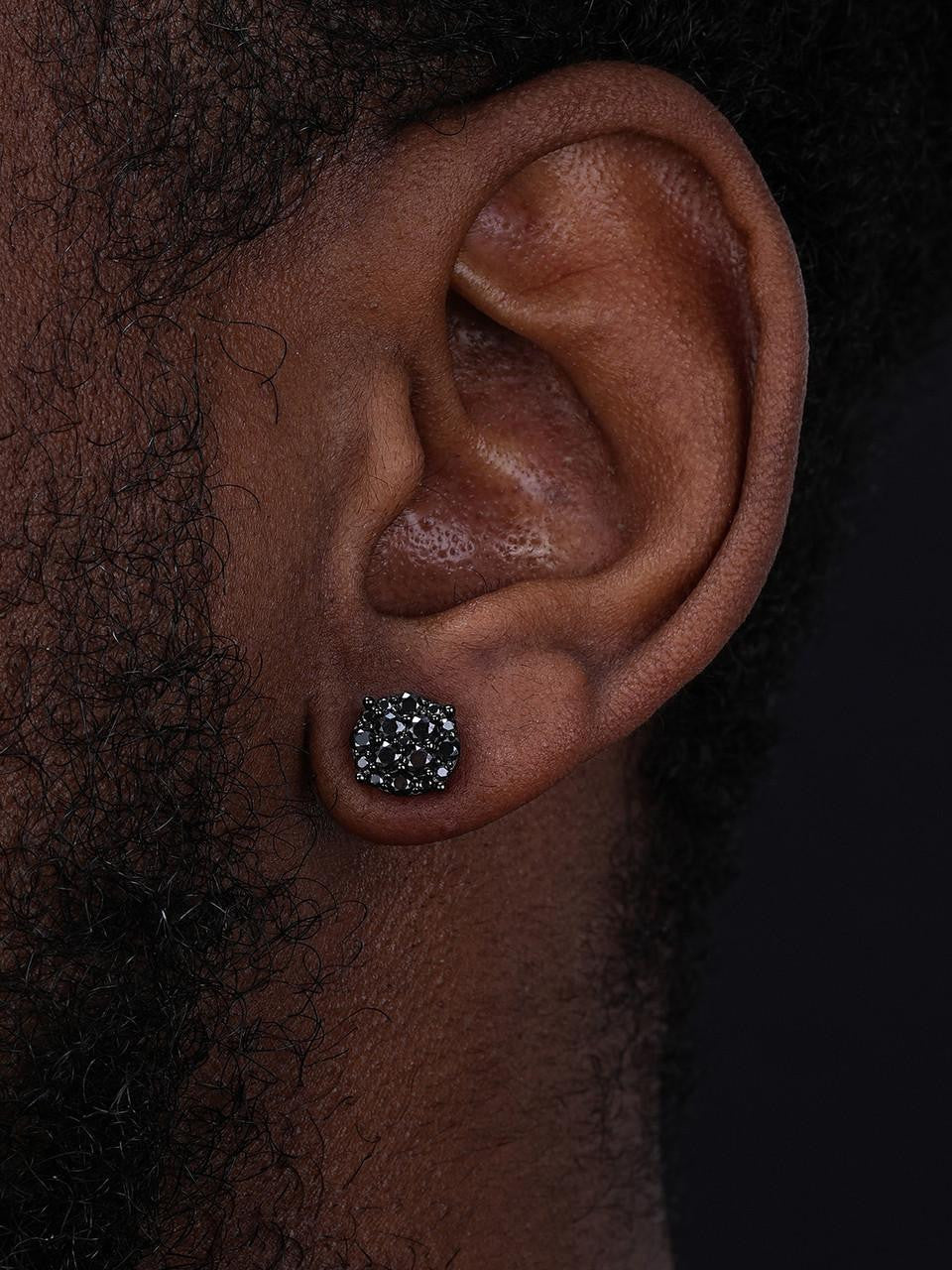 HarlemBling Iced Out Culture Earrings - Black Rhodium Plated 925 Silver - Black CZ Stones - 9mm