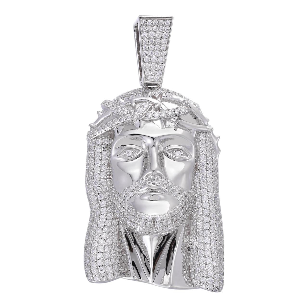HarlemBling Iced Out Hip Hop Jesus Face Pendant - 925 Silver - CZ Stones - 3 Sizes 1"-3"