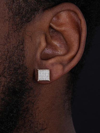 HarlemBling Iced Out Square Earrings - 14k Gold Vermeil 925 Silver - CZ Stones - 10.5mm