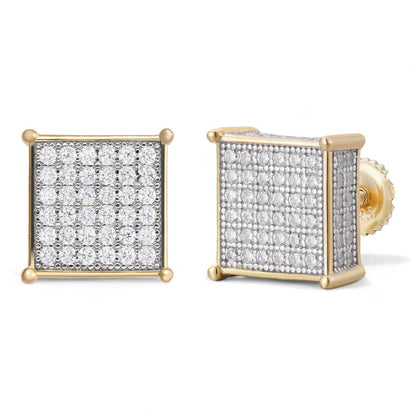 HarlemBling Iced Out Square Earrings - 14k Gold Vermeil 925 Silver - CZ Stones - 10.5mm