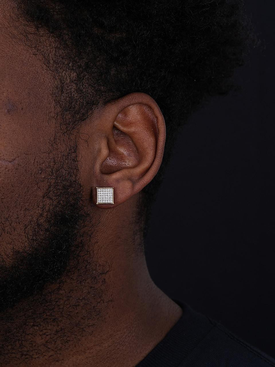 HarlemBling Iced Out Square Earrings - 14k Gold Vermeil 925 Silver - CZ Stones - 10.5mm