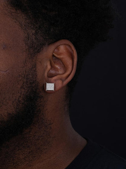 HarlemBling Iced Out Square Earrings - 925 Silver - CZ Stones - 10.5mm