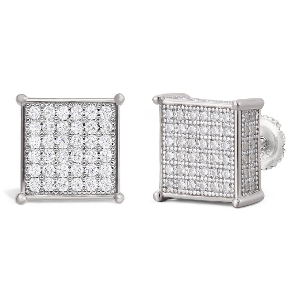 HarlemBling Iced Out Square Earrings - 925 Silver - CZ Stones - 10.5mm