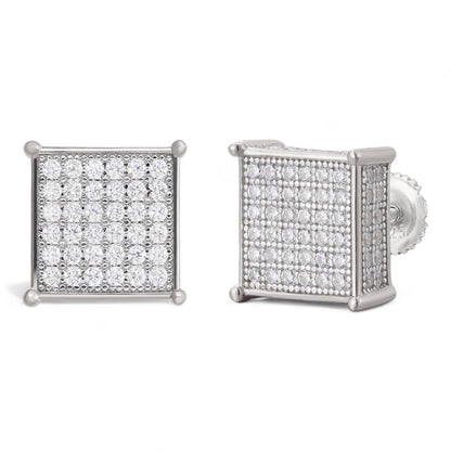 HarlemBling Iced Out Square Earrings - 925 Silver - CZ Stones - 10.5mm