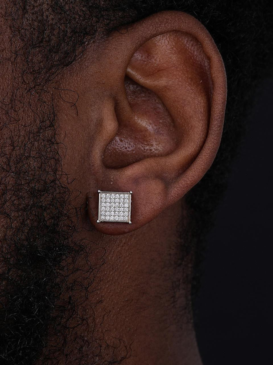 HarlemBling Iced Out Square Earrings - 925 Silver - CZ Stones - 10.5mm