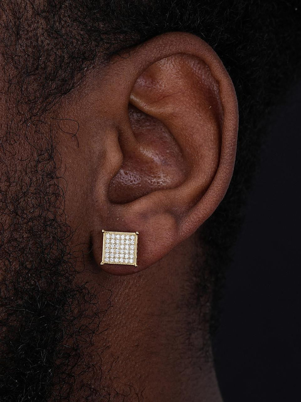 HarlemBling Iced Out Square Earrings - Two Tone Gold Vermeil & 925 Silver - CZ Stones - 10.5mm