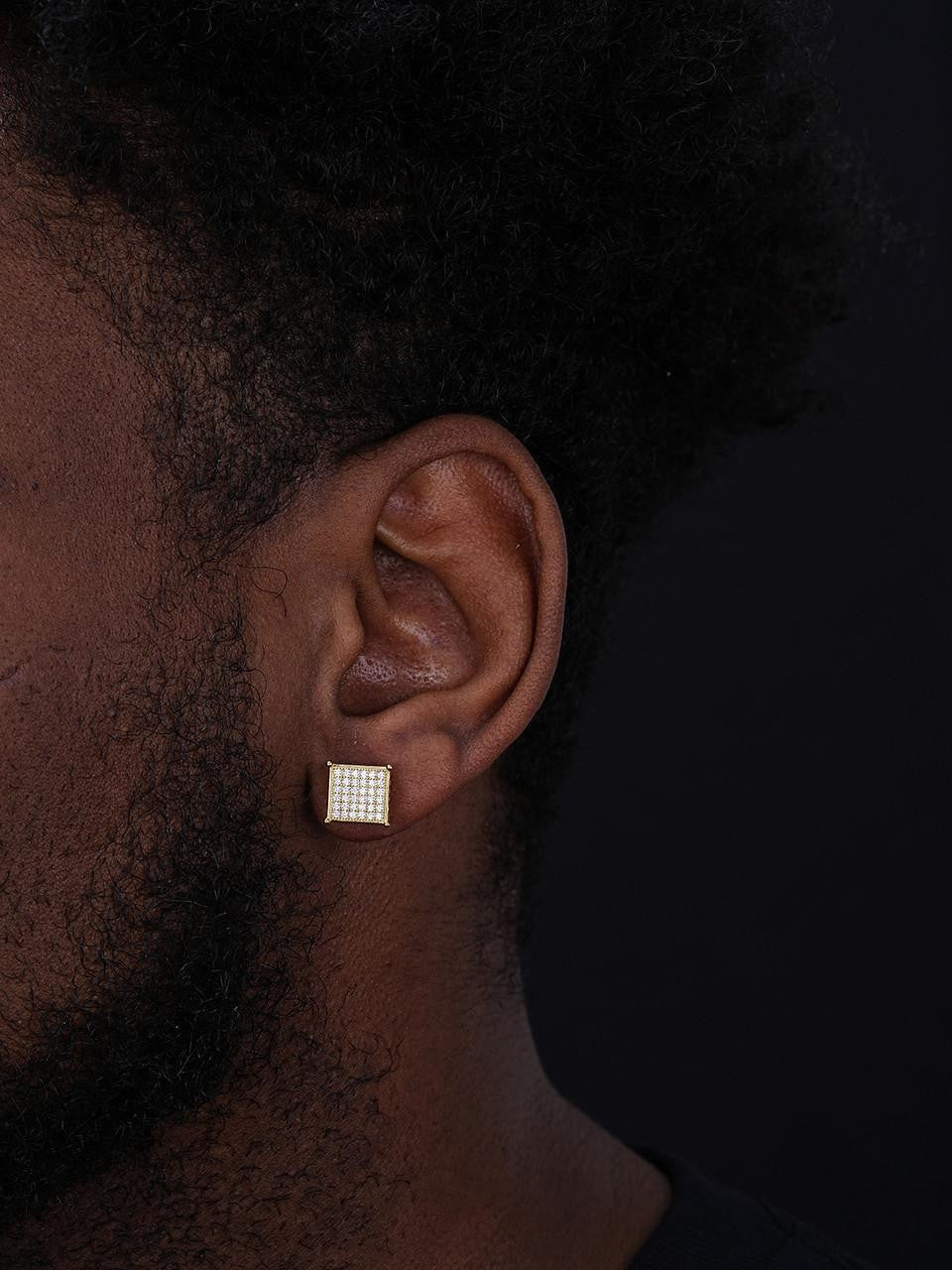 HarlemBling Iced Out Square Earrings - Two Tone Gold Vermeil & 925 Silver - CZ Stones - 10.5mm