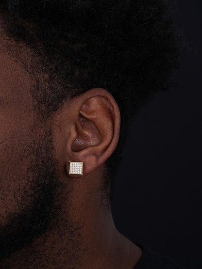 HarlemBling Iced Out Square Earrings - Two Tone Gold Vermeil & 925 Silver - CZ Stones - 10.5mm