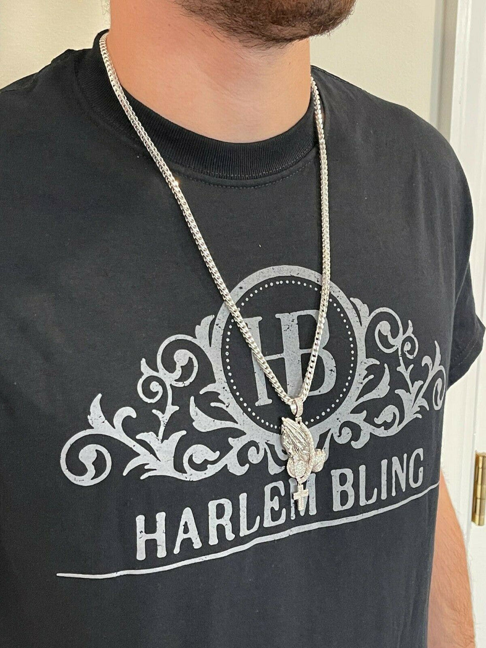 HarlemBling Iced Praying Hand and Cross Pendant 925 Silver / Gold MOISSANITE Pass Diamond Test