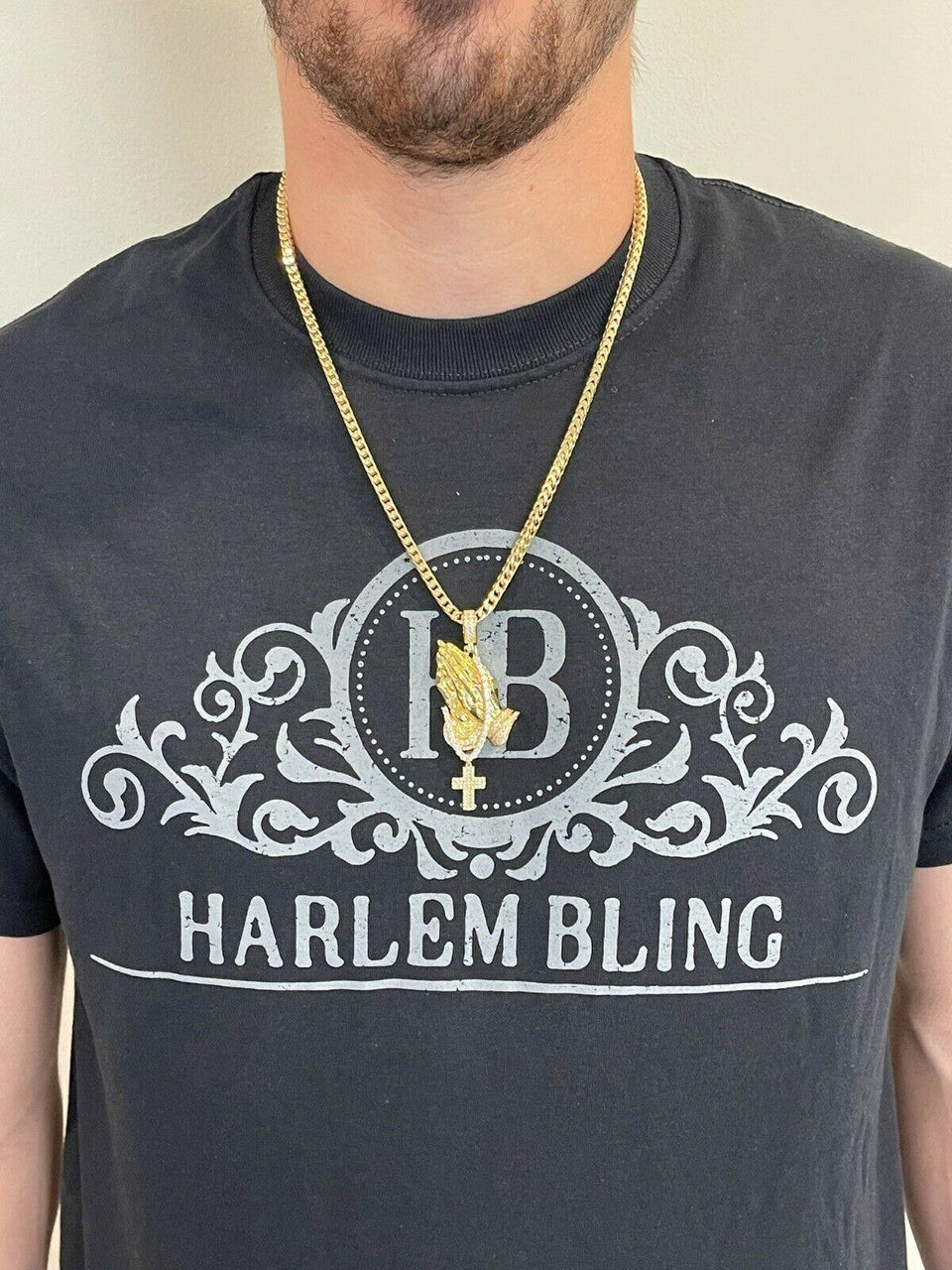 HarlemBling Iced Praying Hand and Cross Pendant 925 Silver / Gold MOISSANITE Pass Diamond Test