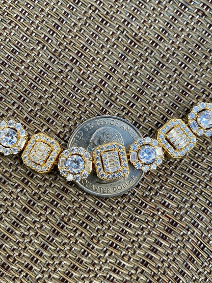 HarlemBling Iced Solid 925 Sterling Silver 14k Gold Baguette Diamond Tennis Bracelet Hip Hop