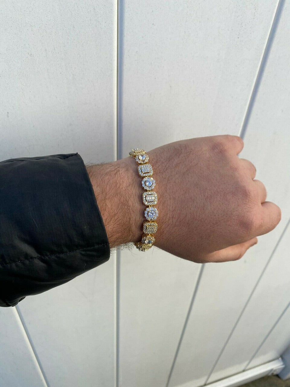 HarlemBling Iced Solid 925 Sterling Silver 14k Gold Baguette Diamond Tennis Bracelet Hip Hop