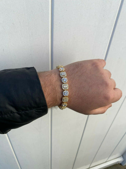 HarlemBling Iced Solid 925 Sterling Silver 14k Gold Baguette Diamond Tennis Bracelet Hip Hop