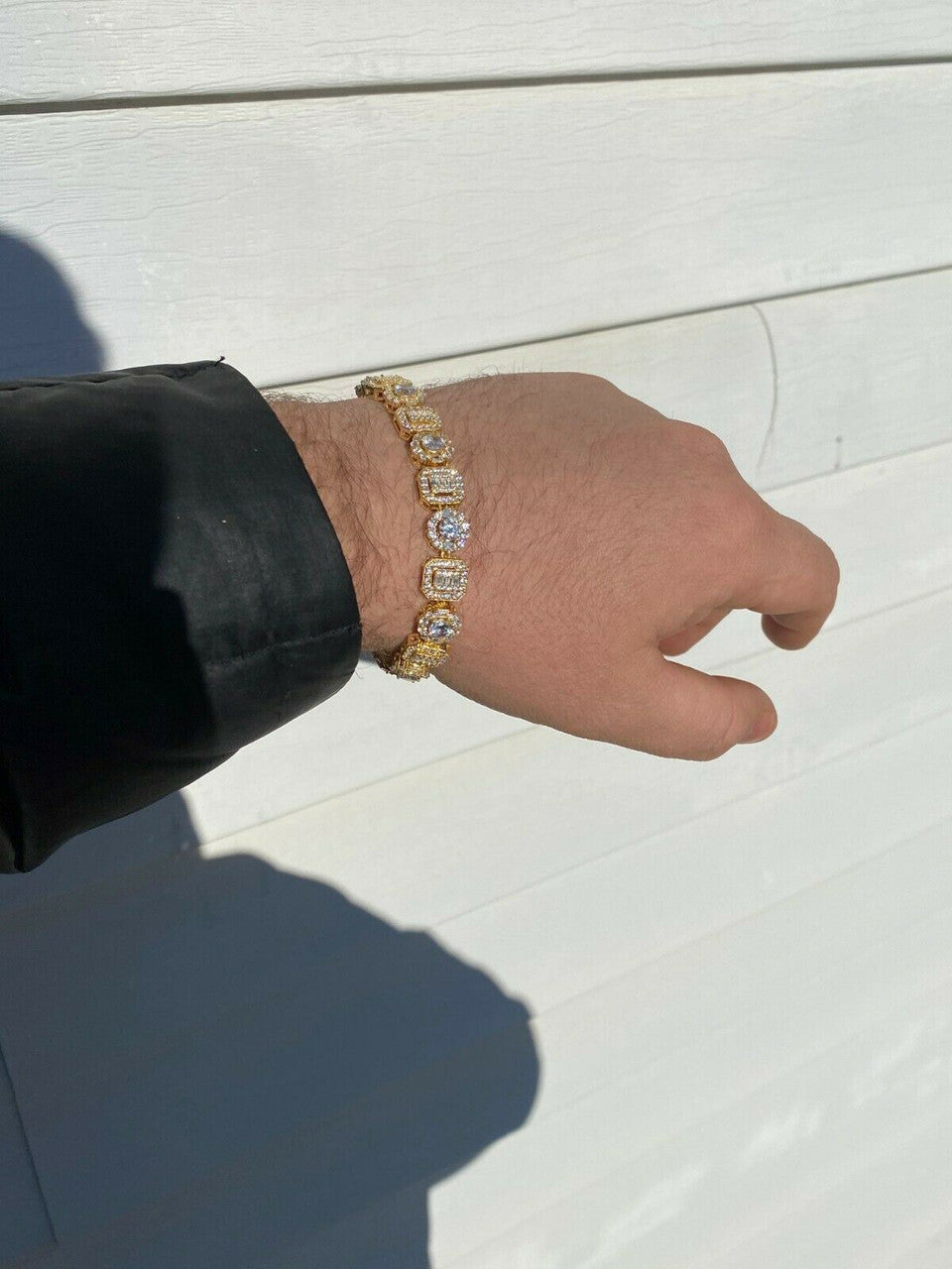 HarlemBling Iced Solid 925 Sterling Silver 14k Gold Baguette Diamond Tennis Bracelet Hip Hop