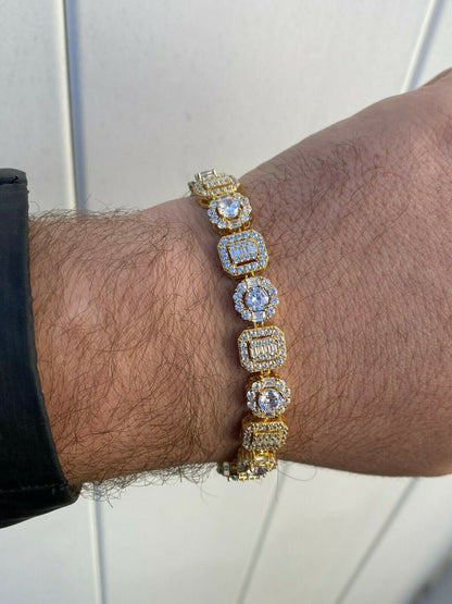 HarlemBling Iced Solid 925 Sterling Silver 14k Gold Baguette Diamond Tennis Bracelet Hip Hop