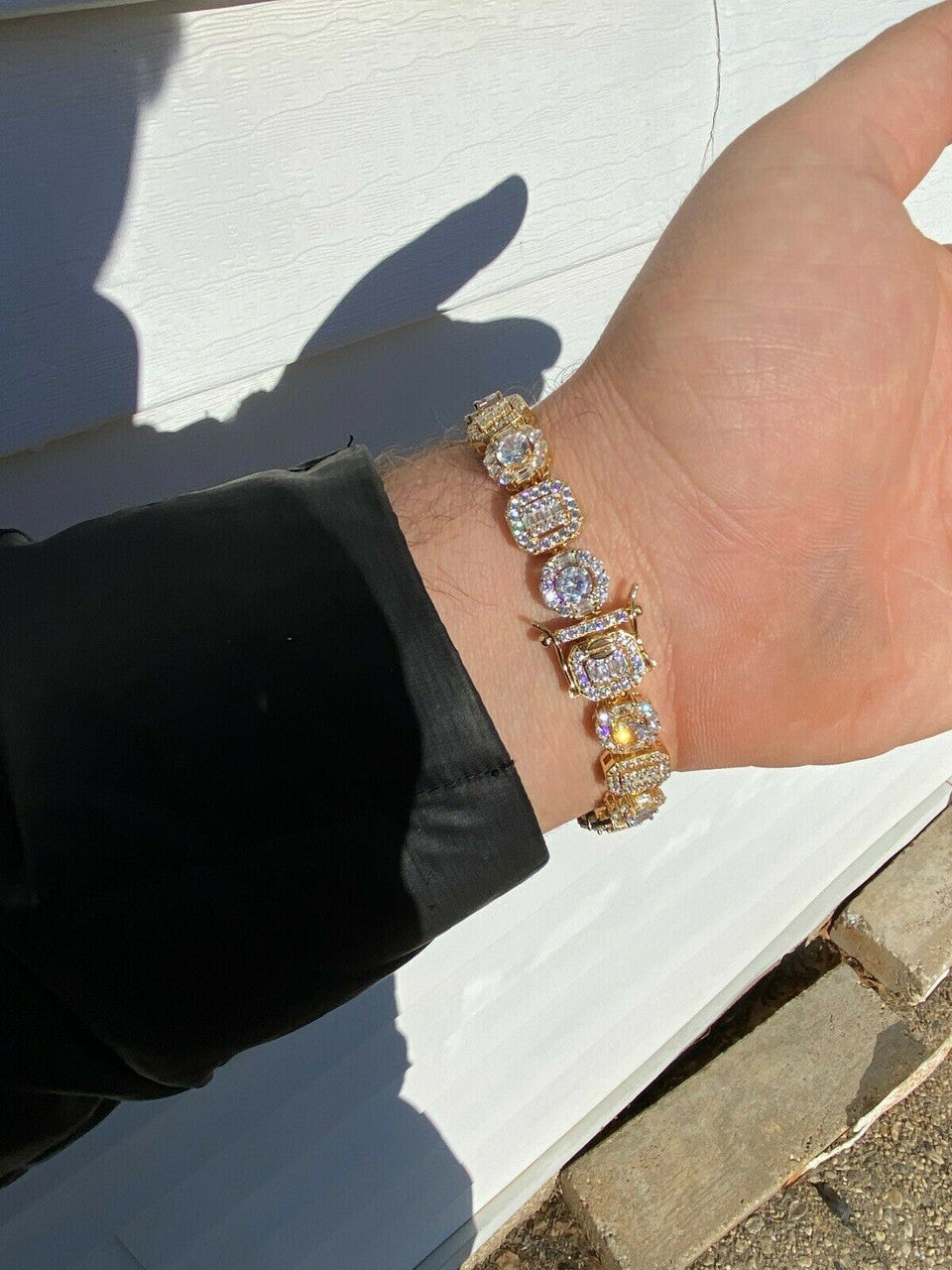 HarlemBling Iced Solid 925 Sterling Silver 14k Gold Baguette Diamond Tennis Bracelet Hip Hop