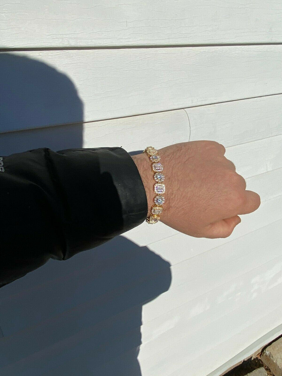 HarlemBling Iced Solid 925 Sterling Silver 14k Gold Baguette Diamond Tennis Bracelet Hip Hop