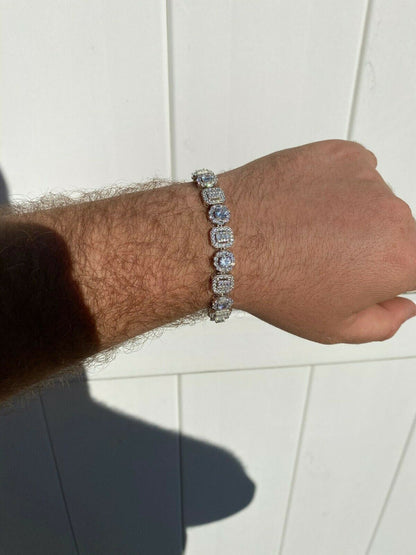 HarlemBling Iced Solid 925 Sterling Silver Baguette Diamond Tennis Bracelet Hip Hop Mens