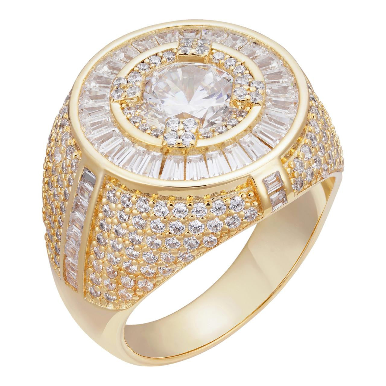 HarlemBling Iconic Big Stone Rapper Ring - 14k Gold Vermeil 925 Silver - CZ Stones