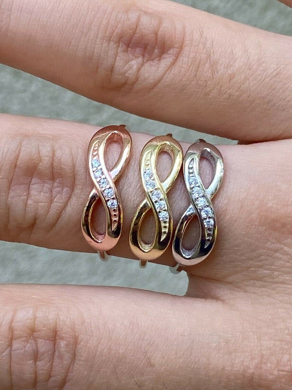 HarlemBling Infinity Love Loop Ring Diamond 925 Sterling Silver Or Yellow Rose Gold Finish