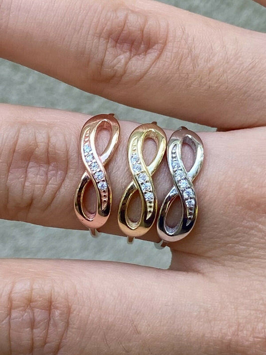 HarlemBling Infinity Love Loop Ring Diamond 925 Sterling Silver Or Yellow Rose Gold Finish