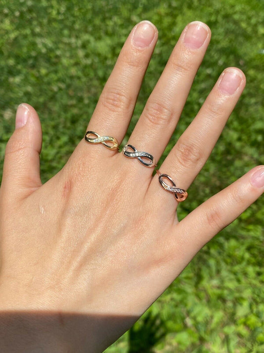 HarlemBling Infinity Love Loop Ring Diamond 925 Sterling Silver Or Yellow Rose Gold Finish