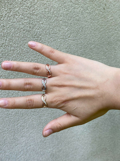 HarlemBling Infinity Love Loop Ring Diamond 925 Sterling Silver Or Yellow Rose Gold Finish