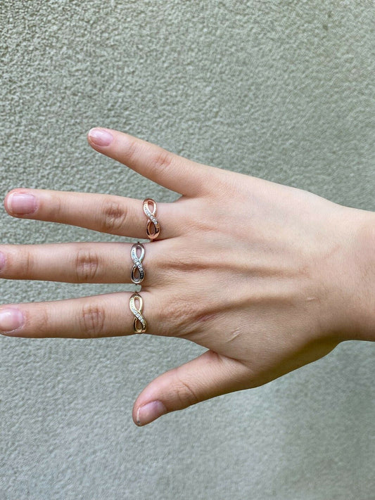 HarlemBling Infinity Love Loop Ring Diamond 925 Sterling Silver Or Yellow Rose Gold Finish
