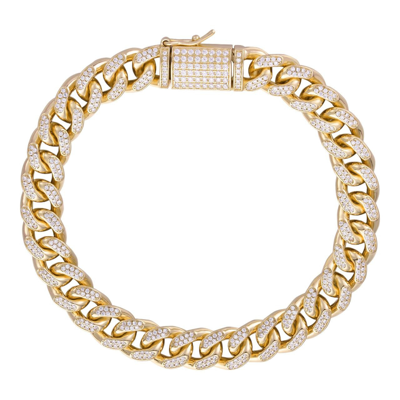 HarlemBling Italian Bestseller Miami Cuban Link Bracelet Iced Out CZ Stones - 14k Gold Vermeil 925 Silver - 10mm - 7"-8.5"