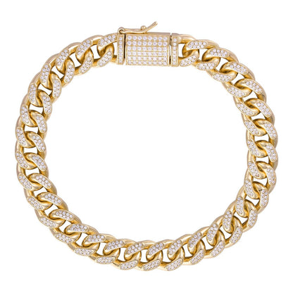 HarlemBling Italian Bestseller Miami Cuban Link Bracelet Iced Out CZ Stones - 14k Gold Vermeil 925 Silver - 10mm - 7"-8.5"