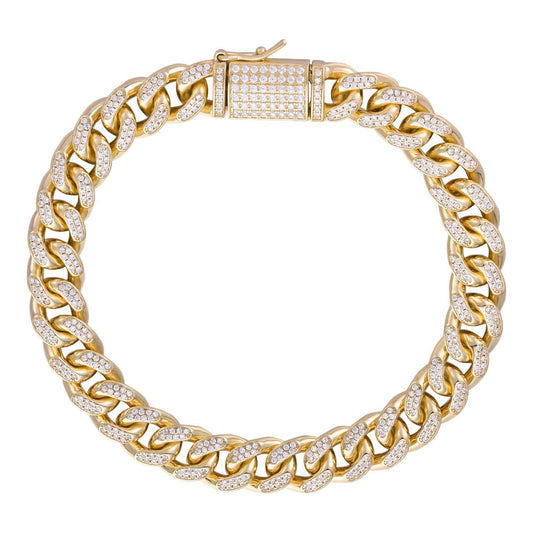 HarlemBling Italian Bestseller Miami Cuban Link Bracelet Iced Out CZ Stones - 14k Gold Vermeil 925 Silver - 10mm - 7"-8.5"