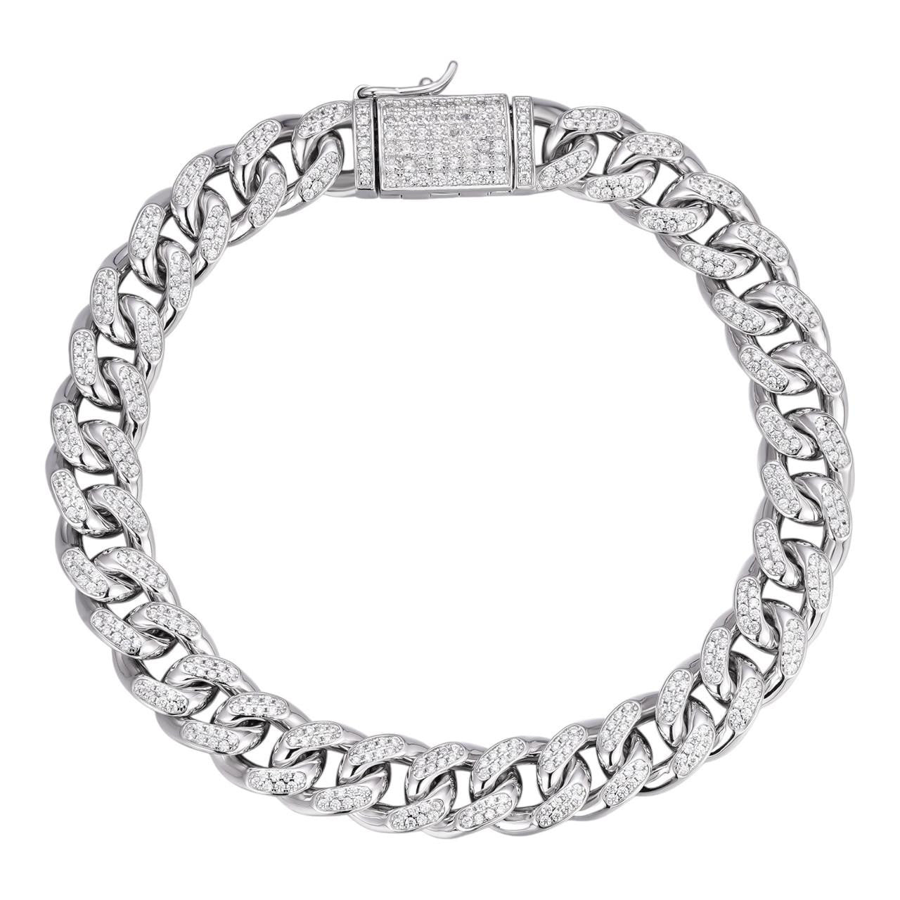 HarlemBling Italian Bestseller Miami Cuban Link Bracelet Iced Out CZ Stones - 925 Silver - 10mm - 7"-8.5"