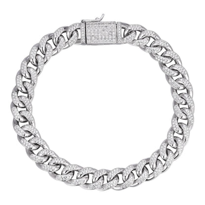 HarlemBling Italian Bestseller Miami Cuban Link Bracelet Iced Out CZ Stones - 925 Silver - 10mm - 7"-8.5"