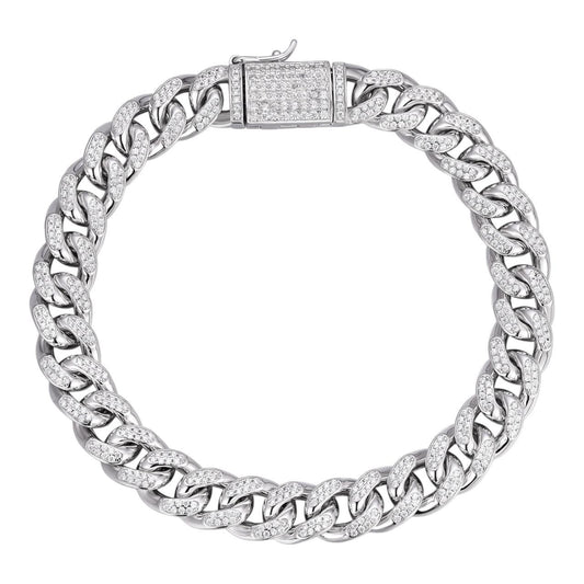HarlemBling Italian Bestseller Miami Cuban Link Bracelet Iced Out CZ Stones - 925 Silver - 10mm - 7"-8.5"