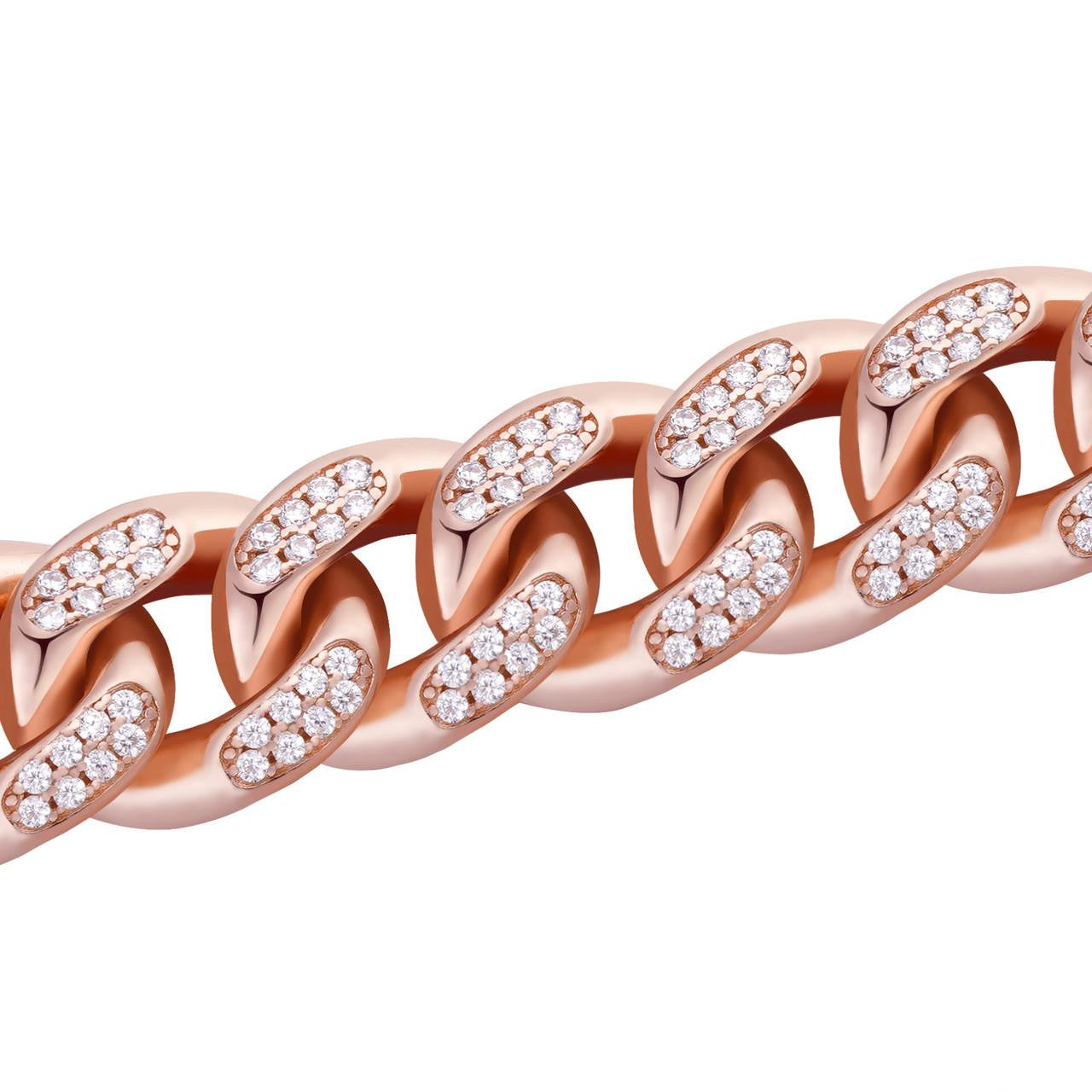 14k Rose Gold Over Solid 925 Silver Men's Miami Cuban Link Chain