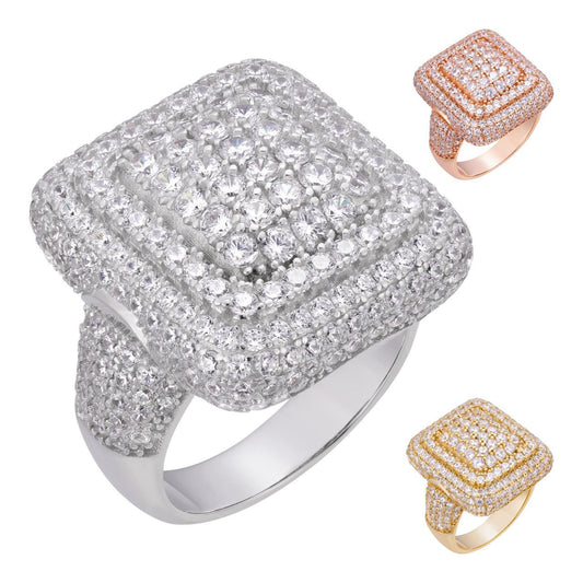 HarlemBling Italian Mafia Iced Out Ring - 14k Yellow/Rose/White Gold Vermeil 925 Silver - CZ Stones