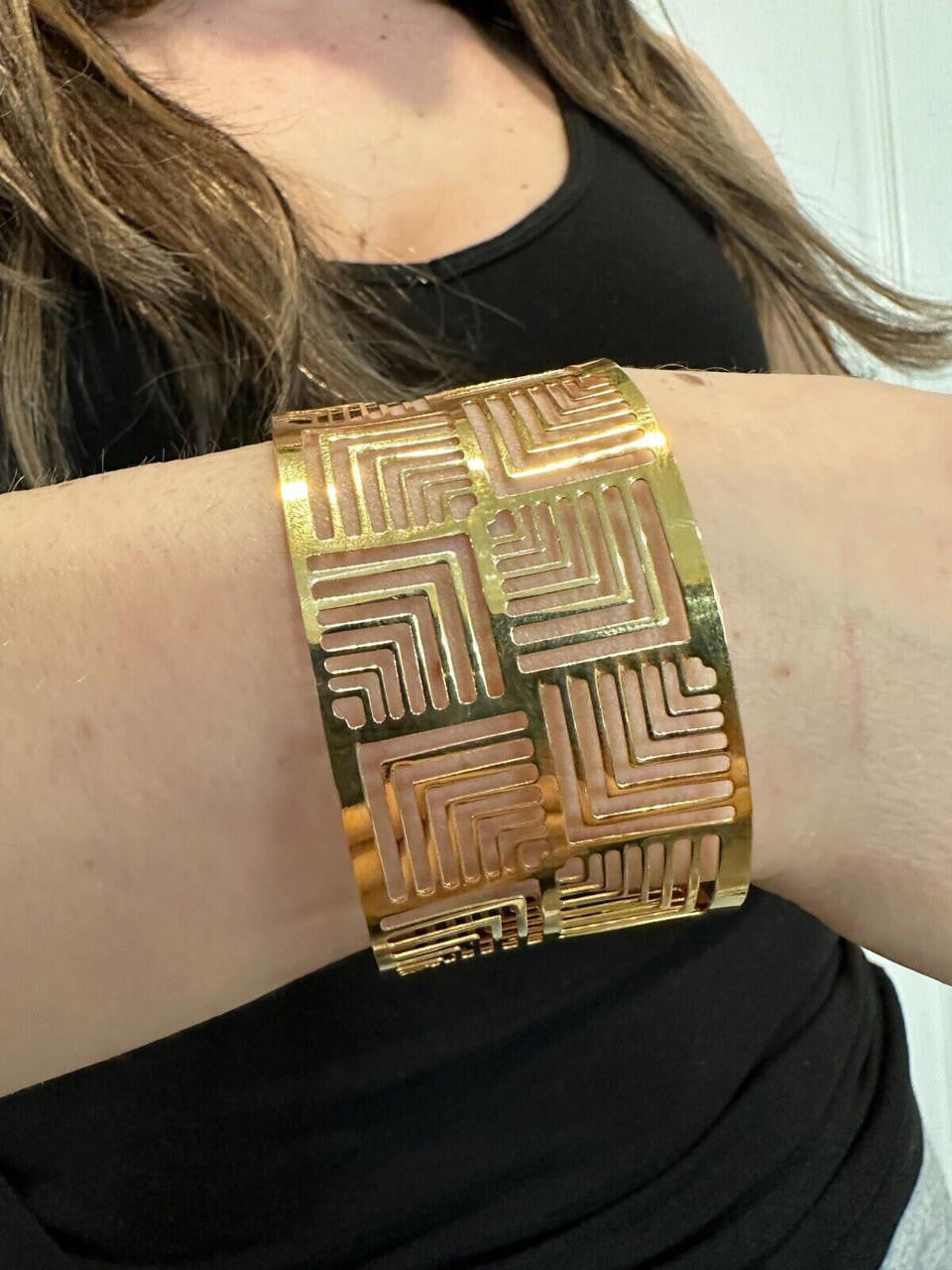 HarlemBling Italy Plain Solid 14k Gold Plated Real 925 Silver 1.5" BIG Cuff Bangle Bracelet