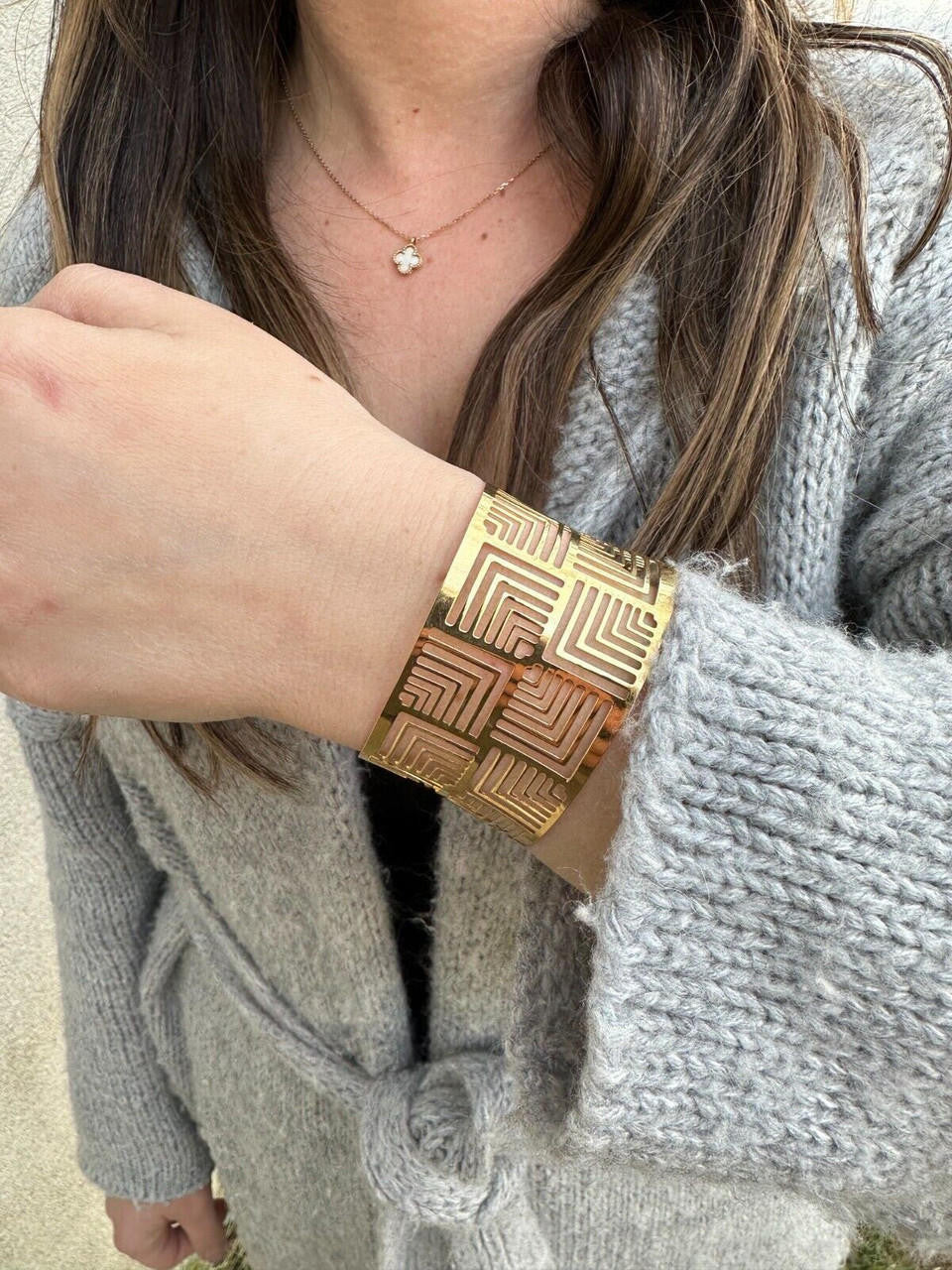 HarlemBling Italy Plain Solid 14k Gold Plated Real 925 Silver 1.5" BIG Cuff Bangle Bracelet